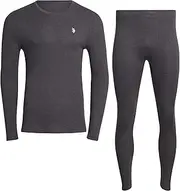 [U.S. Polo Assn.] Men's Thermal Underwear Set - Base Layer Long Sleeve Waffle T-Shirt and Long John Pants, Size Medium, Charcoal Heather