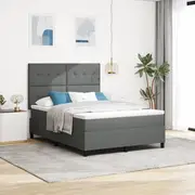 Box Spring Bed with Mattress & LED Dark Grey Queen Fabric