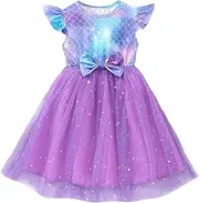 [Mrocioa] Toddler Baby Girls Tulle Dress Dinosaur Birthday Party Outfit Flutter Sleeve Princess Dresses Tutu Skirt