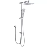 Square Chrome Twin Rain Shower Head Set 3 Mode Handheld Sliding Rail Wall Arm