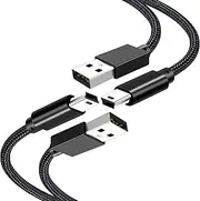 tunghey 2Pack Mini USB Cable, USB 2.0 Type A to Mini B Cable Nylon Braided Charging Cord Compatible with Hero 3+, PS3 Controller, MP3 Player, Digital Camera, GPS (2M)