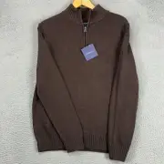 Croft Barrow Mens Pullover Sweater Medium Brown Knit Quarter Zip Long Sleeve NEW