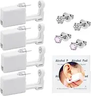 [Vessantara] Self Ear Piercing Kit,4 Pack Disposable Piercing Gun Professional Ear Piercing Solution,Ensuring Safety,Hygiene, Easy to Use at Home (2White + 2Pink)