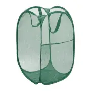 Mesh Laundry Basket Collapsible Laundry Hamper with Handles Side Pocket, Green