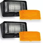 2 Black RV LED Porch Light rectangle clear amber lens camper RV trailer w/switch