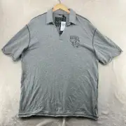 Buffalo David Bitton Men Size 2XL Gray Graphic Short Sleeve Polo Shirt