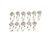 WHOLESALE 11PC 925 SOLID STERLING SILVER WHITE RAINBOW MOONSTONE RING LOT C269