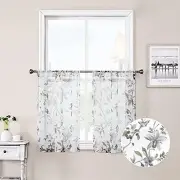 Floral Sheer Tier Curtain Grey Cherry Flower Butterfly Print Half Curtains
