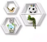 Set of 3 - WEC Hexagon Shelf Set White MDF Wall Accent Shelves
