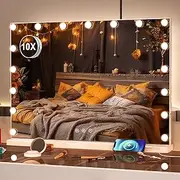 Vanity Mirror with Lights,Hollywood Mirror with Lights,Lighted Makeup Mirrors USB Charging Port 3 Color Modes Dimmable Touch Control 10x Magnifying (70 x 55 cm)