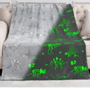 Dino Glow in The Dark Blanket, Gray 50"x60" Kids Dinosaur Flannel