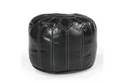 Pouffe Industrial Vintage Leather Round Foot Stool Ottoman Black