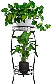 Tall Plant Stands Indoor Outdoor, 2Tier Metal Potted Flower Pot Stand for Multiple Planter,Heavy Duty Iron Planter Shelves Rack Anti-rust for Planter Garden 27" (Black)