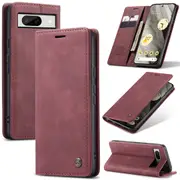 CaseMe Google Pixel 8 5G Classic PU Leather Folio Case Cover [Wine]