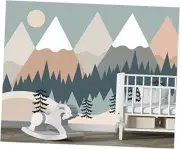Children's Cartoon Mountain Peak Forest Sun Nursery Wall 137" x 100" No.47