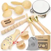 Wooden Percussion Drum Instruments, Musical Toys Set for Kids with Storage Bag