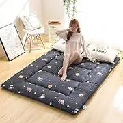 Japanese Tatami Mattress Pad - Thick Soft Quilted Fitted Whole Cotton Filling Futon for Guest Sleeping, Home Floor Mat, Bed - F, 160x190cm