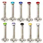 10pc Internal Thread Steel Lip Ring 2mm Gem Labret Monroe Tragus 6mm-12mm Bar