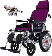 Reclining Electric Wheelchair, All Terrain Lightweight Foldable Intelligent Power Motorized Electric Wheel Chair,with High Back Removable Headrest, for Travel and Daily Use(Purple,20a)