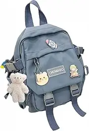 [LeoLeoxx] Girl School Bag Kawaii Backpack Waterproof Nylon with Kawaii Pendant Cute pin Mini Backpack Backpack for School (Color : Black)