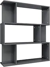 Bookcase Room Divider - High Gloss Grey Engineered Wood Shelf (80x24x96 cm) | Space-Saving Standing Shelf for Home & Office