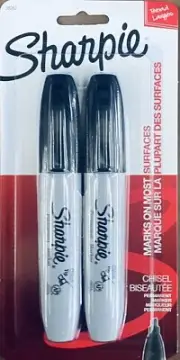 Sharpie Broad Larges Quick Dry CHISEL POINT Permanent Markers Black 2 PACK