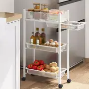 Slim Storage Cart, 3 Tier Metal Rolling Cart with Drawer, Bathroom Utility Cart,