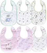 PUPPET 6 Pack Baby Teething Bibs for Girls Hook Loop Closure for Drooling Feeding Eating, 6-12 Months