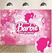 Girls Party Decoration Supplies Photography Backdrop Barbie Theme Birthday Photo Background Cake Table Decoration Banner Props Vinyl 5x3ft