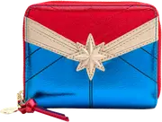Loungefly Marvel Captain Marvel Classic Cosplay 5” Metallic Faux Leather Zip-Around Wallet - New, With Tags