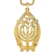 14K Solid Yellow Gold Menorah Tree of Life Necklace