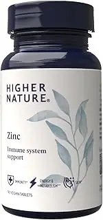 Higher Nature - Zinc - Immune System, Cognitive Function & Fertility Support - Gluten Free - Vegetarian & Vegan - 90 Tablets