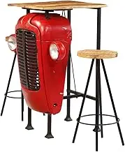 vidaXL 3-Piece Bar Set - Solid Mango Wood with Powder-Coated Steel - Vintage-Style Tractor Table with 2 Chairs - Industrial Farmhouse Furniture