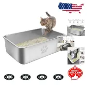 Splash-Proof High Side Cat Litter Pan - Non-Stick Silver Design, 23.6" x 15.7"