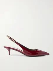 [Gucci] Gucci - Signoria Embellished Patent-leather Slingback Pumps - Red - IT38.5 IT 38.5 Red
