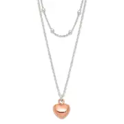Sterling Silver & Rose-Tone Beaded Heart Adjustable Necklace