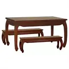 MONTIN MAHOGANY TIMBER DINING SET TABLE/2 BENCHES ORIENTAL OPIUM MAHOGANY 180CM