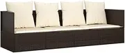 Patio Couch Sofa Bed with Back Cushions & Seat Cushions, Outdoor Daybed with Adjustable Backrest, Chaise Lounge Bench Ideal for Porch Courtyard Poolside, Brown Poly Rattan