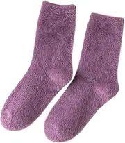 [CukYi] Thermal Socks 3Pairs Winter Warm Thick Soft Fuzzy Bed Socks for Ladies, Cashmere Thermal Socks Knitted Socks Winter Fuzzy Bed Slipper Socks for Casual Home Sleeping Xmas Gift (Color : Purple)