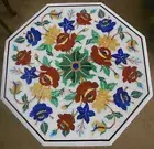 Antique Design Bed Side Table with Inlay Work Octagon Marble Coffee Table Top