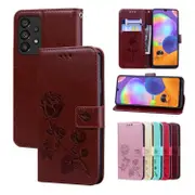 For Samsung Galaxy A53 5G Case, Rose Embossed PU Leather Wallet Cover, Brown