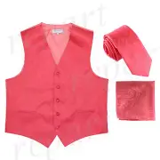 New Men's Formal Vest Tuxedo Waistcoat_2.5" necktie set paisley wedding coral
