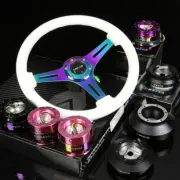 NRG 141H HUB+PURPLE IRIDIUM GEN2.8 QUICK RELEASE+3"DISH DISH STEERING WHEEL GLOW (for: Nissan)