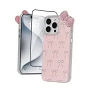 Cute Case for iPhone 13 Pro Max 6.7'' with HD Screen Protector, Pink Glitter