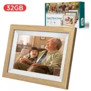 10.1-Inch Wooden Frame WiFi Digital Photo Frame - 32GB Storage, IPS Touchscreen,