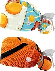 [YTYVAGT] 2-Pc,Nurse Scrub Caps,Scrub Hats with Buttons and Cotton Sweatband,Bacon Eggs Food Pattern