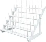 Sew Tech Thread Rack for 60 Spools or 30 Cones, Wall Mounted Large Thread Holder with Long Pegs, Bright White Plastic Thread Stand for Embroidery Serger Sewing Thread Storage and Hair Braiding