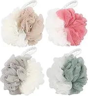 4Pack Bath Shower Sponge Loofahs Mesh Brush Shower Pouf Ball Shower Essential 60g/PCS for Body Wash Bathroom Men Women Kids -(Regular)