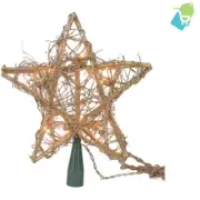 Kurt Adler Gold Star Rattan Tree Topper - 10 Light Indoor Christmas Accent