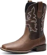 [Suokdil] Cowboy Boots for Men - Men's Western Boots with Embroidery, Slip Resistant Square Toe Chunky Heel, Durable and Fashionable Retro Classic Footwear for Spring and Fall